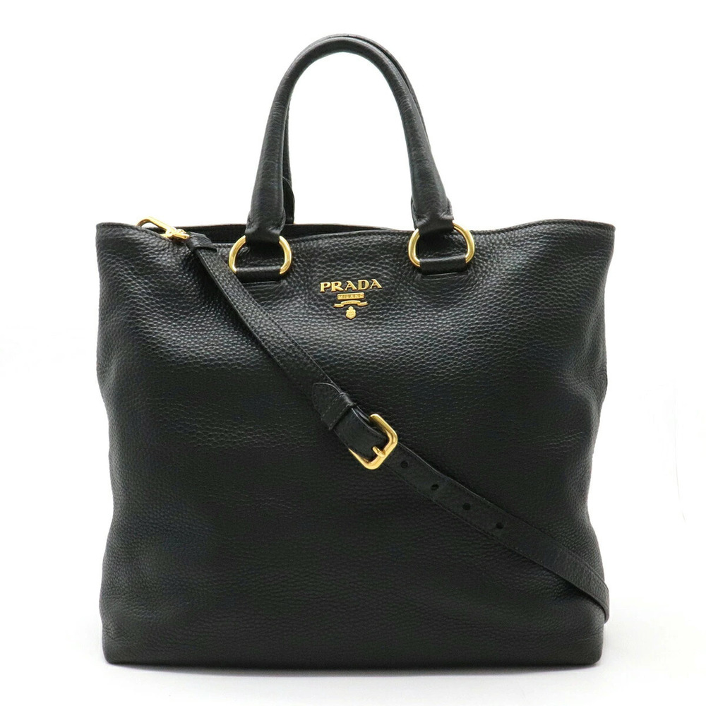 Prada Tote Bag Handbag Shoulder Carry Leather NERO Black
